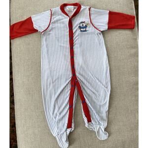 Vintage Carters 9mths Baseball Bear Striped One Pieces Outfit L USA 18/23 lbs